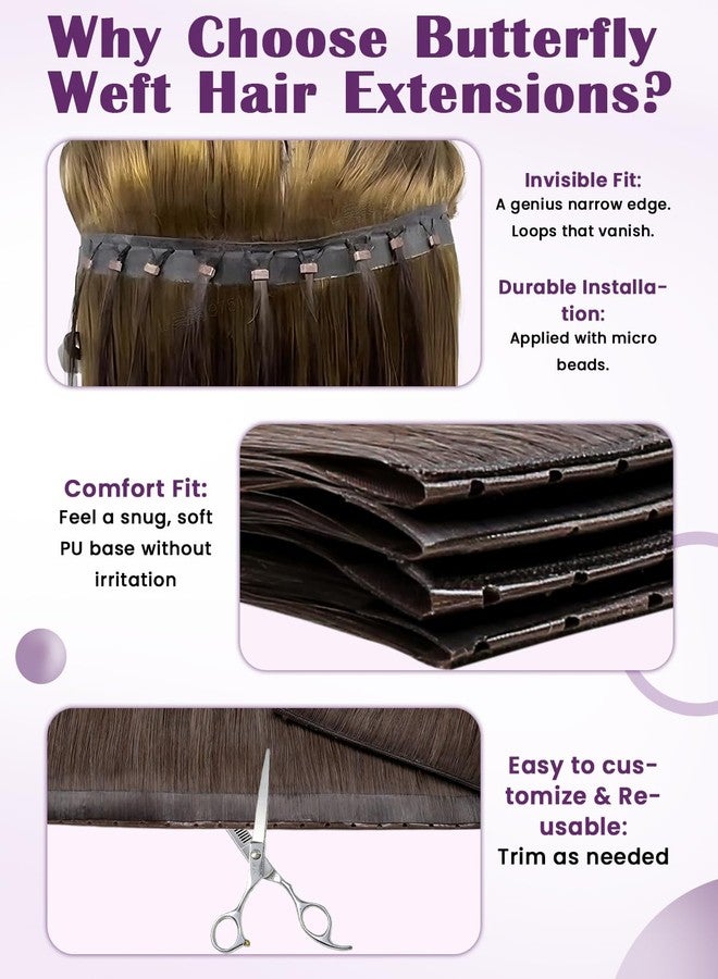 LaaVoo Butterfly Weft Hair Extensions Mocha Brown Butterfly Weft Hair Extensions Remy Human Hair Weft Butterfly Extension Human Hair Hand Tied 18inch 50g - Image 4